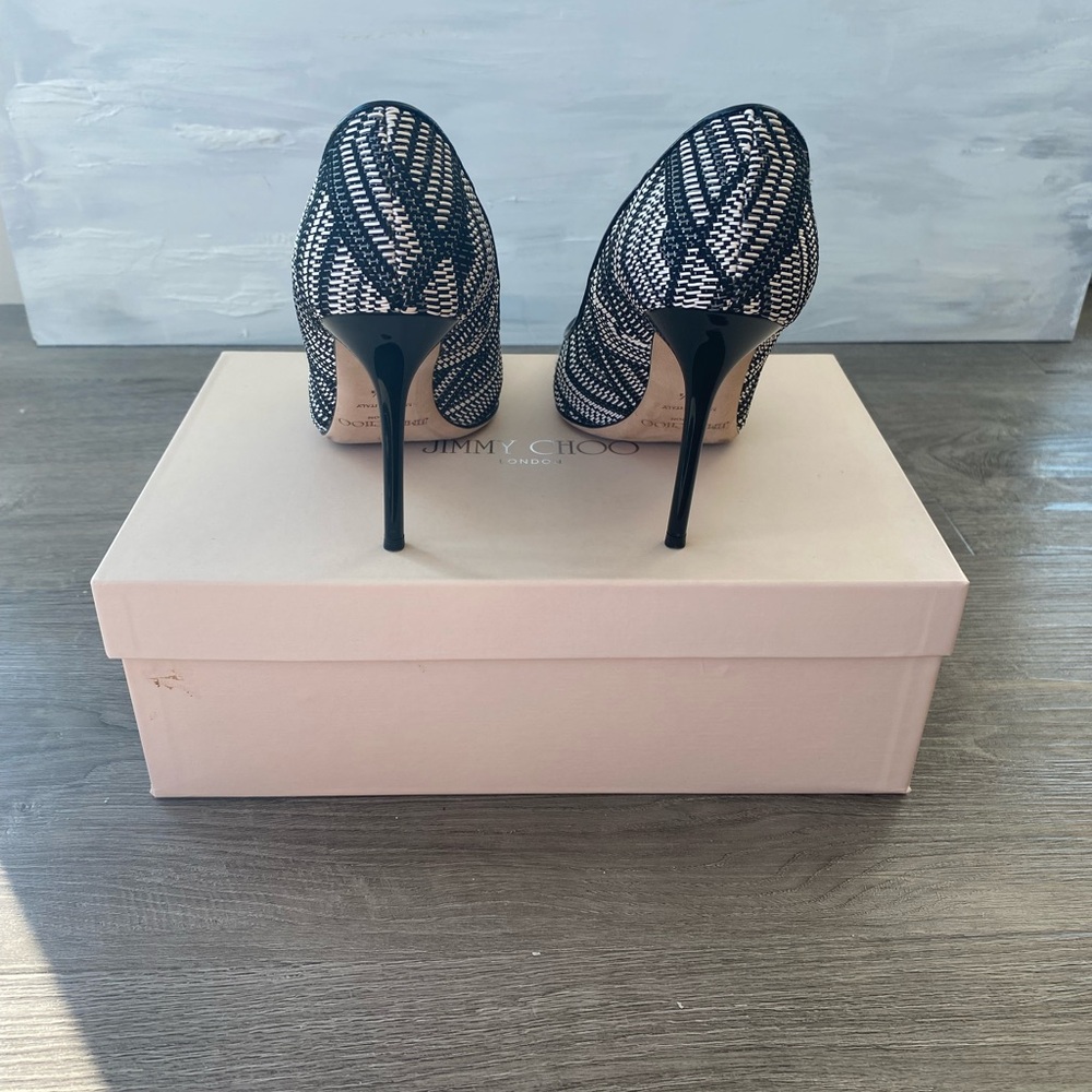 Jimmy Choo Abel Heels in Black and White Raffia - Picture 8 of 10